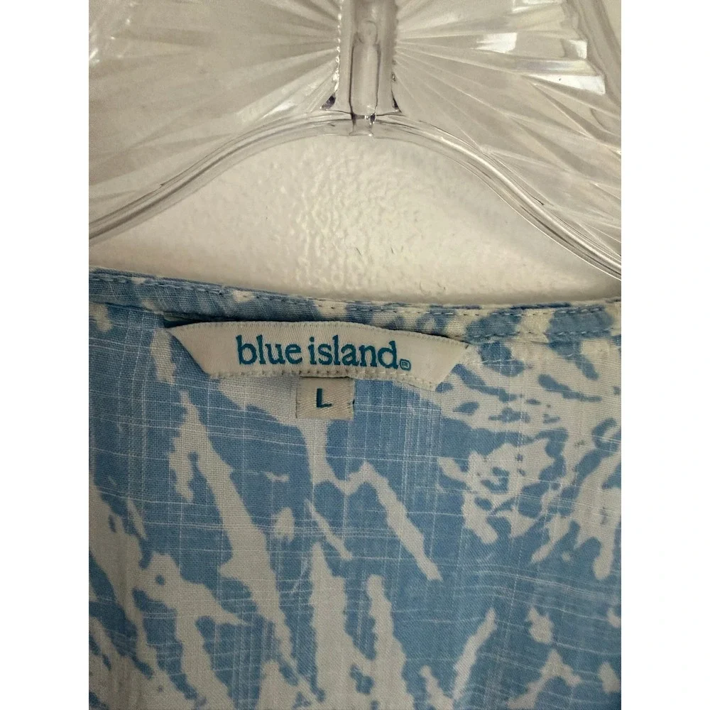 Blue Island Womens Light Blue Tropical Print Bell Sleeve Kimono Cover Up Large - Picture 2 of 10